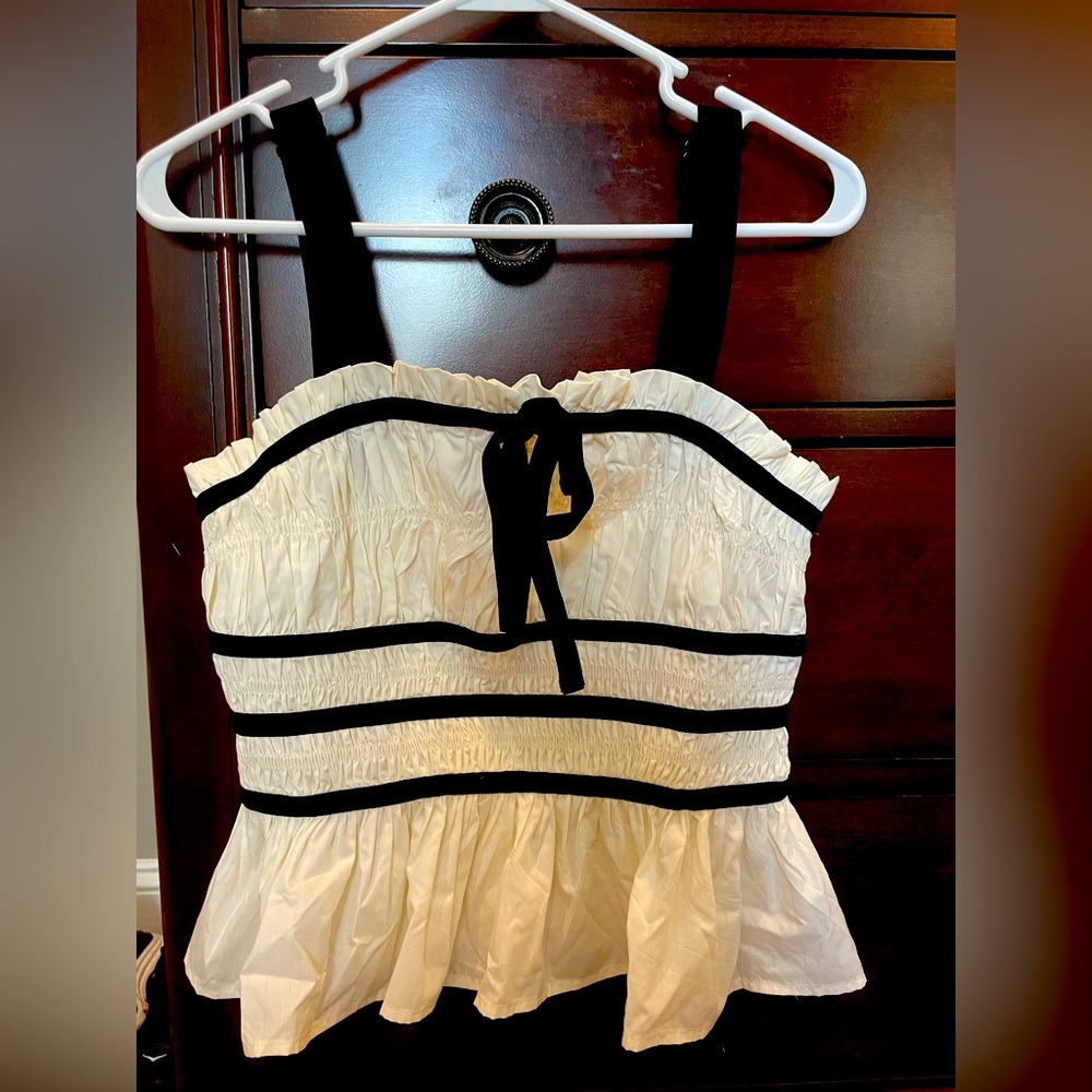 Entro White and Cream Smocked Peplum Tank Top